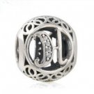 925 Sterling Silver Vintage H Charm Bead