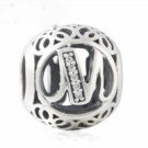 925 Sterling Silver Vintage M Charm Bead