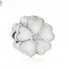 925 Sterling Silver Spring White Primrose w/ White Enamel Clip Charm