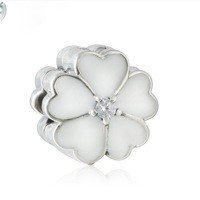 925 Sterling Silver Spring White Primrose w/ White Enamel Clip Charm