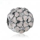 925 Sterling Silver Cherry Blossom w/ Pink Enamel Clip Charm