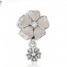 925 Sterling Silver Poetic Blooms w/ Pink Enamel Dangle Pendant Charm
