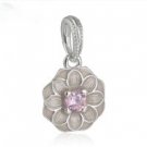 925 Sterling Silver Blooming Dahlia w/ Pink Enamel Dangle Pendant Charm