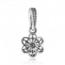 925 Sterling Silver Floral Daisy Lace Dangle Pendant Charm