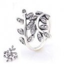 925 Sterling Silver Sparkling Leaves Ring Band
