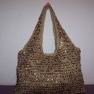GOLD SEQUENCED KNITTED POLYESTER SHOULDER BAG