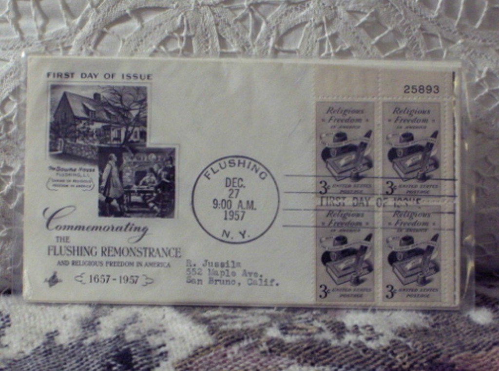 First Day Issue Cover Stamp Flushing Remonstrance 1957 3c