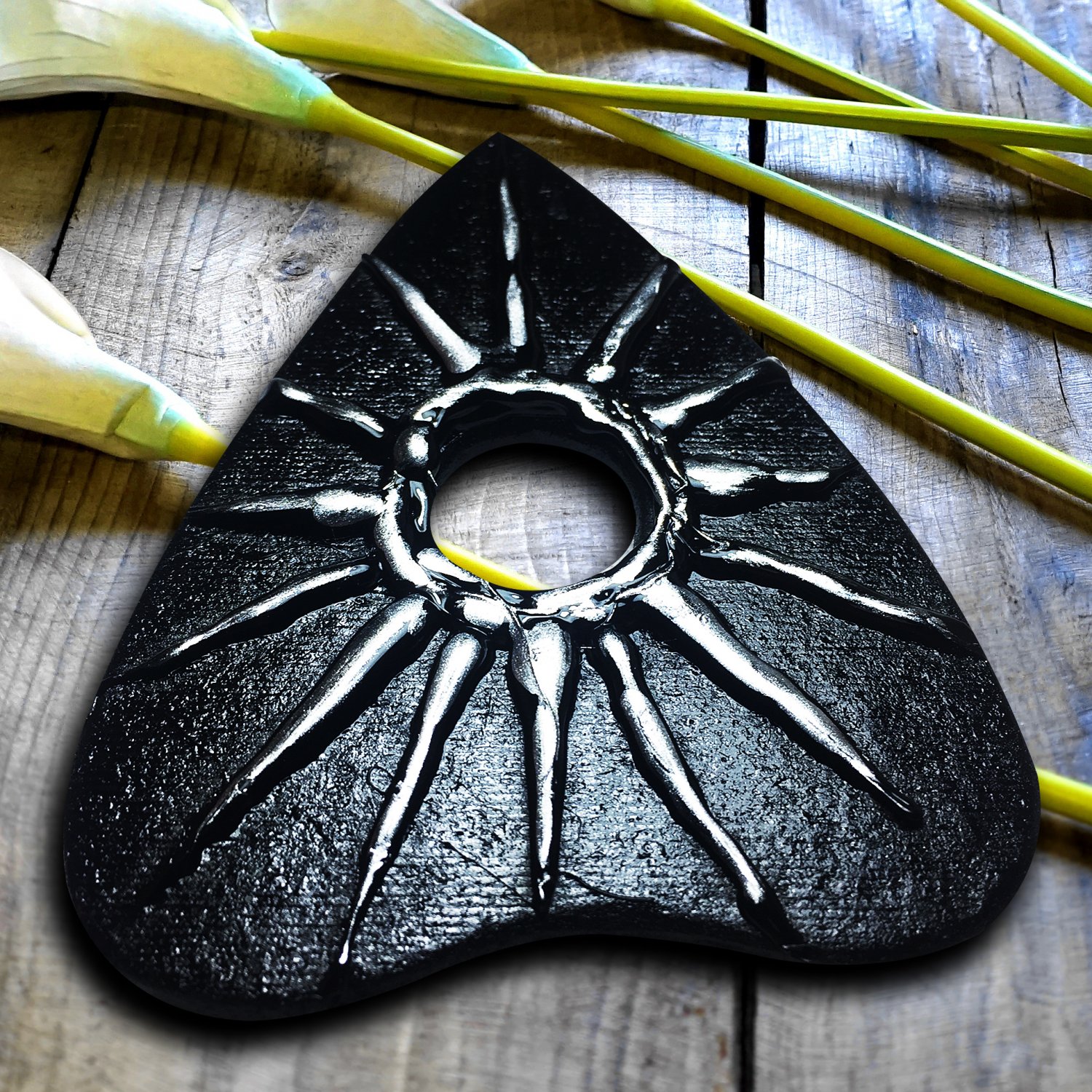 Ouija Planchette Illuminati Sun design relief Freemansonry