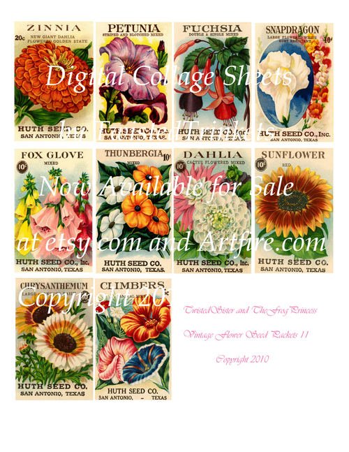 Vintage Flower Seed Packets Collage Sheets - Pick 1 of 2