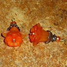 Bead Drops (b255) - Orange Lucite Flowers & Brass