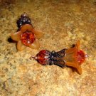 Bead Drops (c78) Orange Lucite Flowers & Antique Copper