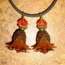 Bead Drops (b191) - Orange Lucite Flowers & Brass