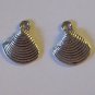 2 Silver Pewter Clam Shell Charms (m23)