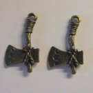 2 Antique Brass Indian Battle Axe Charms (m60)