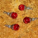 Bead Drops (s114) - Red Glass Crackle Beads & Silver