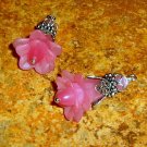 Bead Drops (s106) - Pink Lucite Flowers, Pink Glass Bea