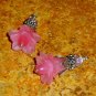 Bead Drops (s106) - Pink Lucite Flowers, Pink Glass Bea