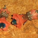 Bead Drops (b200) - Dark Salmon Lucite Flowers & Brass