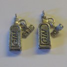 2 Silver Pewter Gin Bottle w/Dangling Tonic Charms qb85