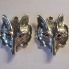 2 Silver Pewter Wolf or Fox Head Charms (m58)