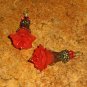 Bead Drops (b272) - Tangerine Lucite Trumpet Flowers, Swarovski Crystals & Brass