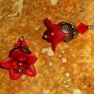 Bead Drops (b253) - Red Lucite Flowers & Antiqued Brass