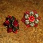Bead Drops (b253) - Red Lucite Flowers & Antiqued Brass