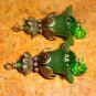 Bead Drops (b254) - Green Lucite Flowers & Brass
