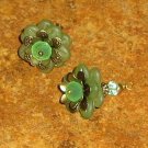 Bead Drops (b249) - Green Lucite Flowers and Brass
