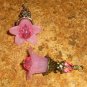 Bead Drops (b236) - Pink Lucite Flowers & Brass