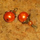Bead Drops (b225) Orange Glass Pearls & Antiqued Brass