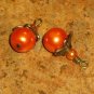Bead Drops (b225) Orange Glass Pearls & Antiqued Brass