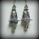 Gray Trumpet Flowers, Glass Flowers and Silver Earrings (es19)