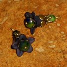 Bead Drops (b268) Navy Lucite Trumpet Flowers, Czech Glass Beads & Antique Brass