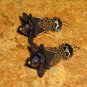 Bead Drops (b268) Navy Lucite Trumpet Flowers, Czech Glass Beads & Antique Brass