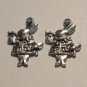 2 Silver Pewter Alice in Wonderland Rabbit Charms (m77)