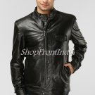 Solid Black Leather Jacket Coat Blazer Custom Made
