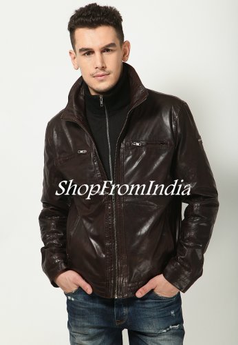 Washed Brown Leather Jacket Coat Blazer Custom Made