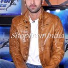 Bollywood Star Ranbir Kapoor Brown Lamb Leather Jacket Blazer Custom Made