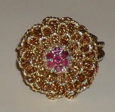 Heavy 14k Yellow Gold Ruby Flower Ring