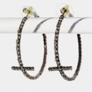 Chocolate Rhinestone Cross Flex Hoop Earrings