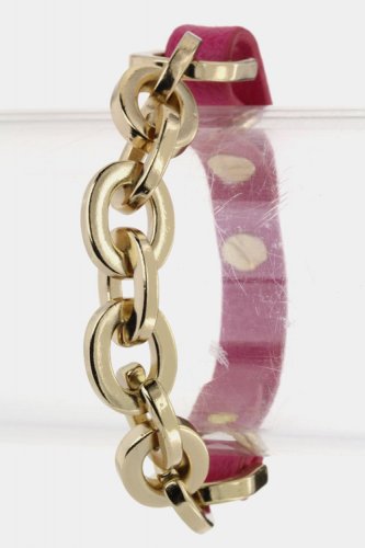 Fuchsia Leather & Chain Bracelet