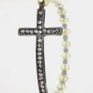 Gold Crystal Cross w/ Metal Beads Stretch Bracelet