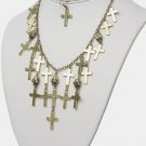 Gold Cross and Skulls Necklace Set