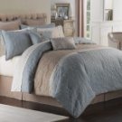 4pc Oversized-Shadow Vine Bedding Set-Light Blue/ Ivory / Taupe