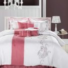 8pc Luxury Bedding Set- A. Har Rose/White