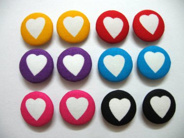 FABRIC BUTTONS - 1 INCH BUTTONS - MIXED COLORS HEART PRINT SET OF 50