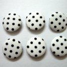 FABRIC BUTTONS - 1 INCH BUTTONS - BLACK POLKA DOT PRINT ON WHITE SET OF 50