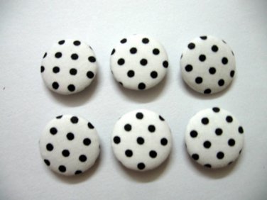 FABRIC BUTTONS - 1 INCH BUTTONS - BLACK POLKA DOT PRINT ON WHITE SET OF 50