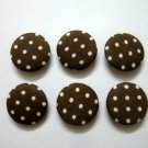 FABRIC BUTTONS - 1 INCH BUTTONS - WHITE POLKA DOT PRINT ON BROWN SET OF 50